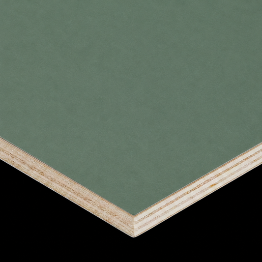 Matte green laminated plywood board with visible layered wood edges – Atlas Distributions