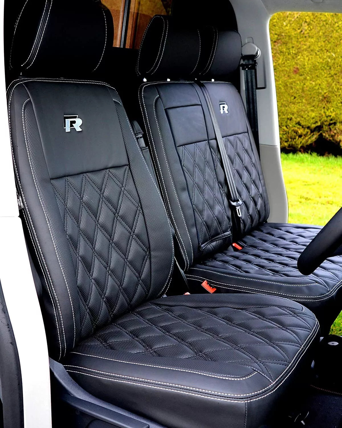 White Double Diamond Stitch Faux Leather Seat Fabric