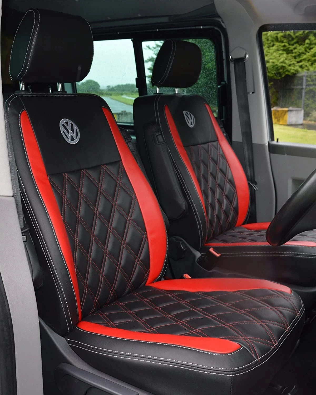 White Double Diamond Stitch Faux Leather Seat Fabric